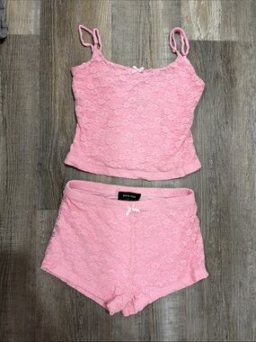 White Fox Boutique Pink Lace Cami & Shorts Pajama Set